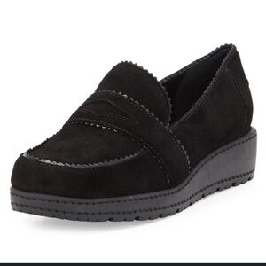 Stuart Weitzman Schooldays Penny Loafer Black Suede Chunky Sole Slip On Shoes